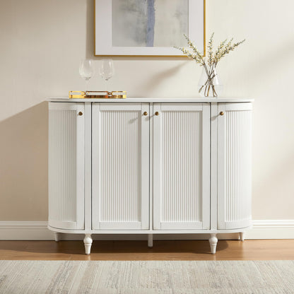 Crosley Furniture Monique Sideboard Traditional Buffet Cabinet with Storage Shelves, Fluted Doors, Distressed White