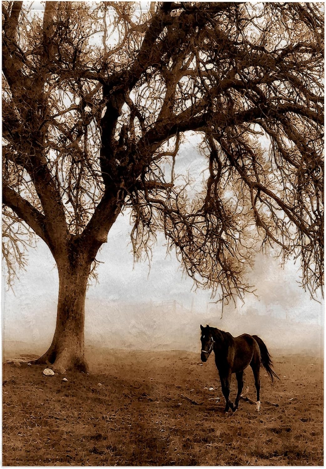 3D Rose Western Sepia Toned Horse on a Ranch with Oak Tree Towel, 15" x 22", Multicolor