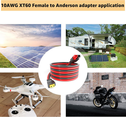 XT60 Female Head to 45A Anderson Connector Adapter, 10AWG Cable for Outdoor Power Banks and Solar Panels (2M/6.6FT)