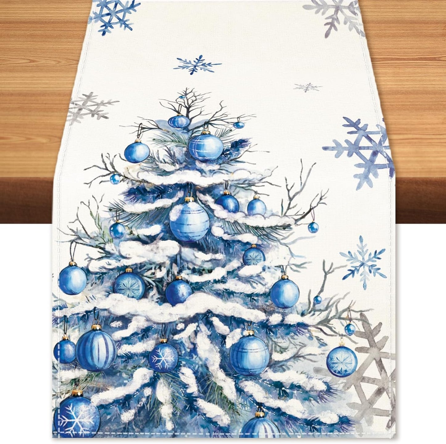 13x90 Inch Winter Trees Ball Table Runner Frosty Roses Burlap Table Runners, Christmas Xmas Seasonal Coffee Table
