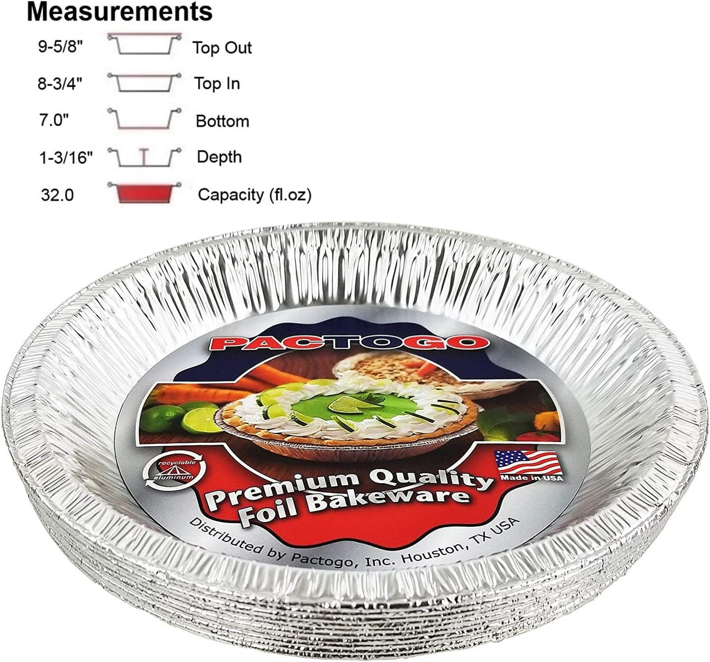 PACTOGO Aluminum Foil Pie Pan, Disposable Baking Tin Plates, 9-5/8 Inches, Pack of 12