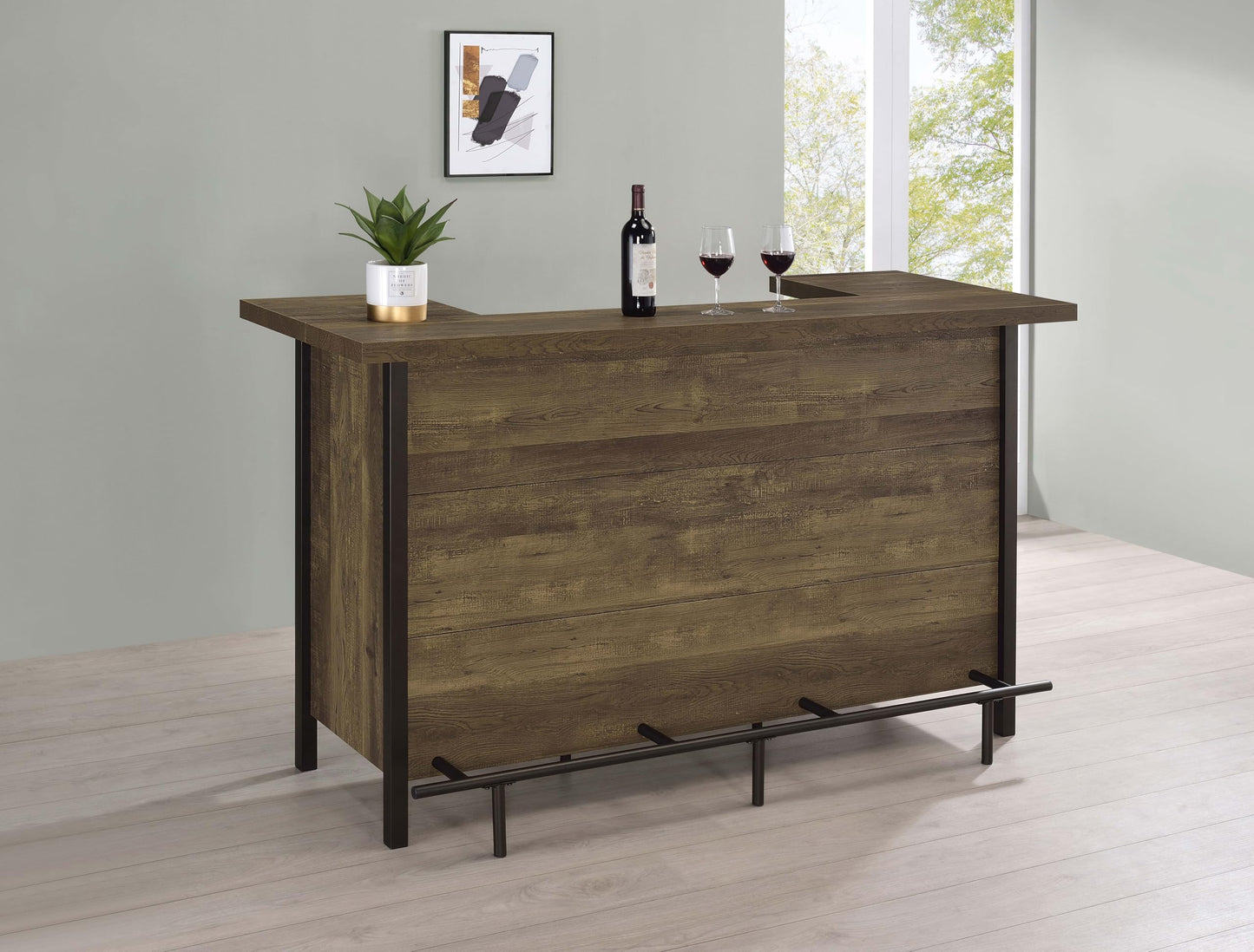 Coaster Fine Furniture Bellemore Freestanding Engineered Wood Home Bar Cabinet, Rustic Wine Cabinet with Stemware Racks, Wine Racks, and Storage Shelves, Oak