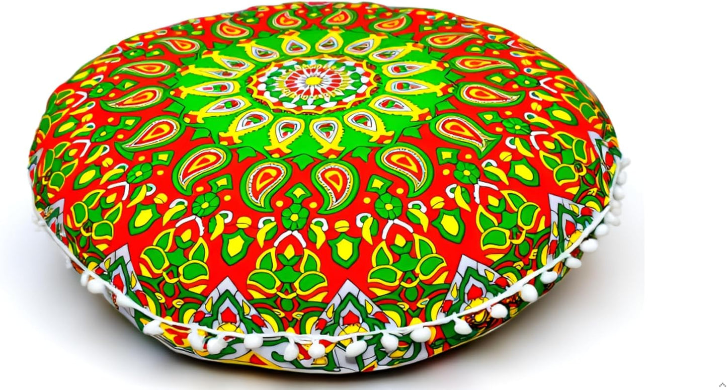 22" CRAFT KALA Round Mandala Comfort Meditation Floor Pillow Cover, Large Pillows Seating Cover for Adults, Cushions