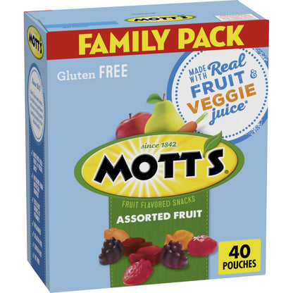 Mott's Fruit Flavored Snacks, Assorted Fruit, Gluten Free Snack, Family Pack, 40 Ct, 32 oz