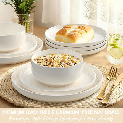 Plates and Bowls Sets, Dinnerware Sets for 4, 12 Pieces Scratch Resistant Dishware Dishes Set, Ceramic Kitchen Dinner Set, Porcelain & Microwave and Dishwasher Safe, Cream White