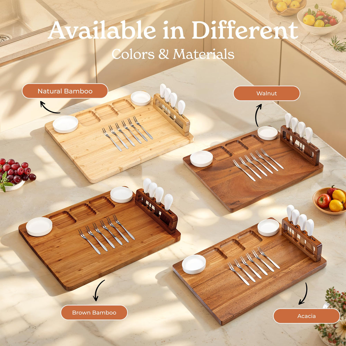 SMIRLY Charcuterie Boards Set, Large Cheese Board Set, Natural Bamboo Charcuterie Tray Cheese Platter with Accessories - Housewarming Gifts New Home, Wedding & Bridal Shower Gifts for Women, Couples