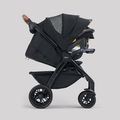 Chicco Bravo Primo ClearTex 3-in-1 Trio Travel System, Bravo Primo Quick-Fold Stroller with KeyFit Max Zip ClearTex Infant Car Seat and Base, Somerset/Black