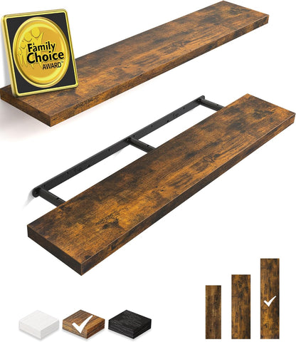 BAYKA Floating Shelves - 48-Inch Rustic Wood Wall-Mounted Shelves for Home Decor | Set of 2, Rustic Brown