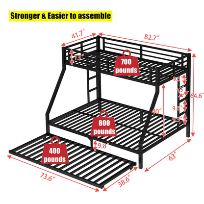 NOAHLEO Stronger & Safer Heavy Duty Metal Twin XL Over Queen Size Bunk Bed with Twin Trundle for Adults Teens, More Stable Thickened Steel Bunkbed (Twin XL Over Queen with Twin Trundle)