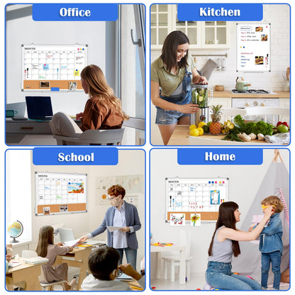 Monthly Calendar Whiteboard Dry Erase Cork Board Combo for Wall, 24" x 18" Double-Sided Calendar White Board and Bulletin Board, Portable Board for Office, Kitchen, School, Home