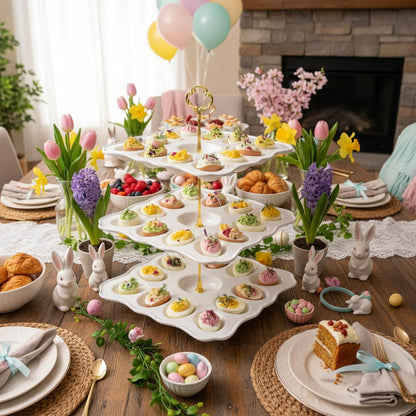 3 36 Countertop Tier Easter Ceramic Deviled Egg Platter Hole Square Deviled Egg Tray Contain Detachable Eggs Holder