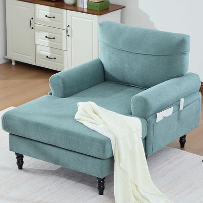KEIKI Chaise Lounge Chair Indoor, Oversized Accent Chenille Armchair with Storage, Leisure Sleeper Single Sofa Side Chair, Corner Recliner Arm Chairs for Living Room Reading, Easy Assembly, Mint Green