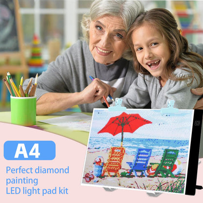DNSGOOR 186Pcs All Inclusive Diamond Art Accessories Kit Diamond Painting A4 LED Light Pad Set with Diamond Art Sealer Glue Stand Storage Case Pens 5D Painting Tools for DIY Drill Craft