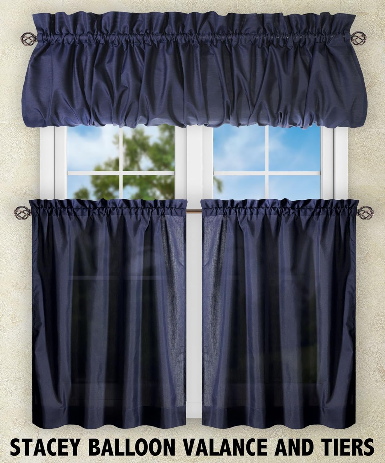 Ellis Curtain Stacey Sheer Balloon Valance, 60" x 15", Navy
