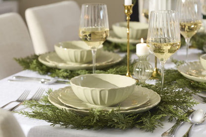 Lenox Stoneware Dinnerware Sets For 6, French Perle Scallop Matcha 18-Piece Dinnerware Set, Service For 6, Dishwasher Safe Ceramic Plates, Stoneware Dinner Plates and Bowls Sets (Green, 18 Piece)