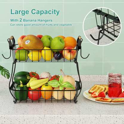 2 2 Countertop Counter ANTOPY Tier Fruit Basket with Banana Hangers, Fruit Vegetable Basket Bowl for Kitchen Metal Wire