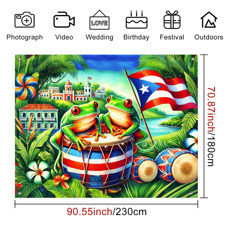 BlissYard Puerto Rico Flag Backdrop Party Decor 8x6ft Puerto Rico Party Photography Background Banner 8x6ft Indoor Outdoor Porch Sign Festivals Wall Backdrop for Home and Events