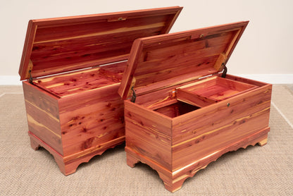 Rustic Red Door Co. Cedar Hope Chest with Waterfall Top and Tray, Amish Made Wooden Storage Trunk Box for Bedroom, Blanket, Clothes, Anti-Slam Hinges and Lock, Cedar Wood, Natural Stain, 36" Long