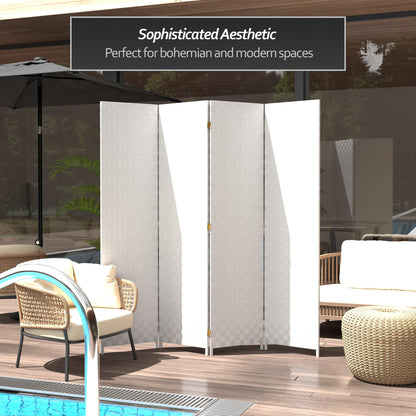 Red Lantern 6 ft. Tall Woven Fiber Outdoor All Weather Room Divider - 4 Panel - White