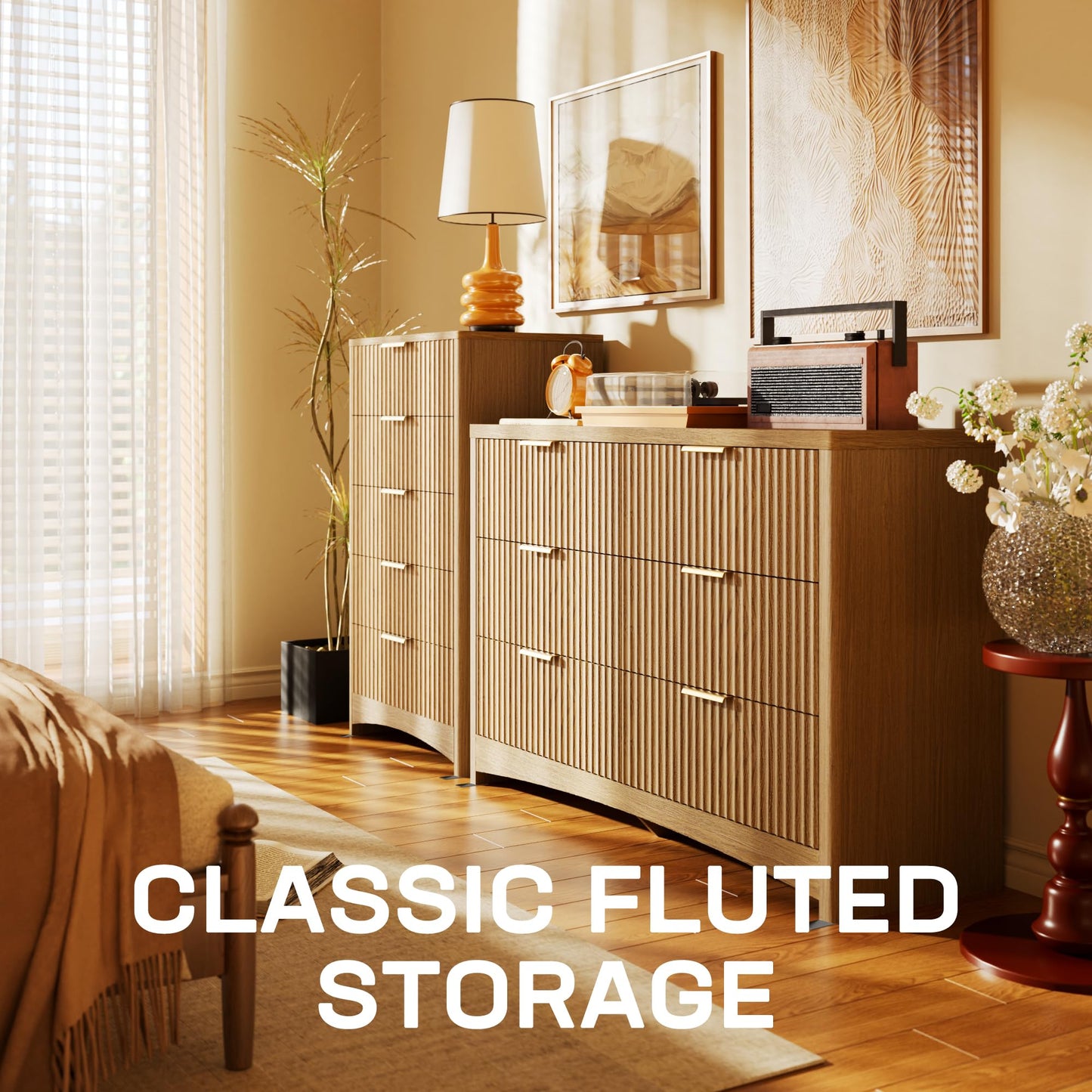 Marsail 6 Drawer Wooden Dresser with Smooth-Glide Drawers, Modern Storage Solution for Bedrooms, Living Rooms, and Hallways, Featuring Large Capacity and an Elegant Natural Wood Finish, Natural Oak