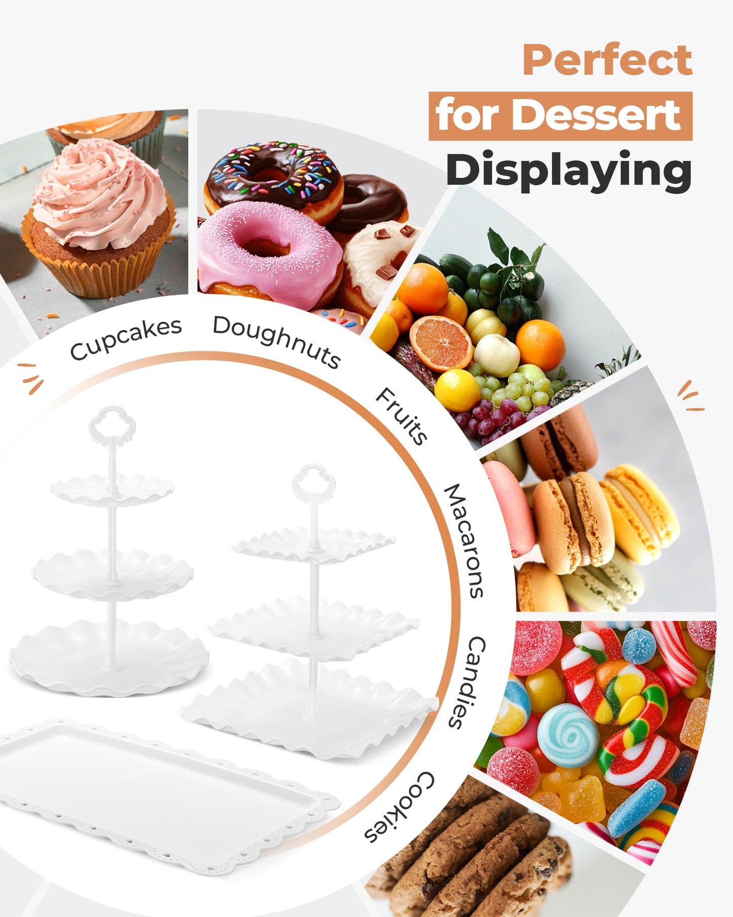 Kootek Dessert Cupcake Stand, 10pcs Dessert Table Display Set, 3 Tiered Cup Cake Holder Tower Stand Riser& Cookie Serving Trays for Wedding, Tea Party, Birthday, Baby Shower