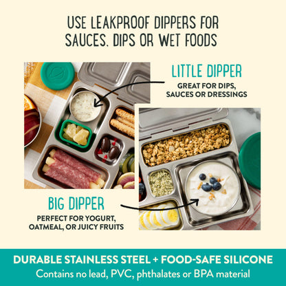 PlanetBox Rover Stainless Steel Bento Box Style Lunch Box Kit for Kids with 5 Compartments – Stardust Edition includes Insulated Lunch Bag, Leakproof Food Containers and Matching Magnets