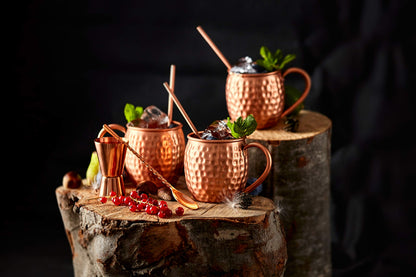 ALARUE Moscow Mule Copper Mugs Set - 4 Authentic Handcrafted 16 oz. Mugs with Accessories - Food Safe Pure Solid Copper - Gift Set with Recipe Book