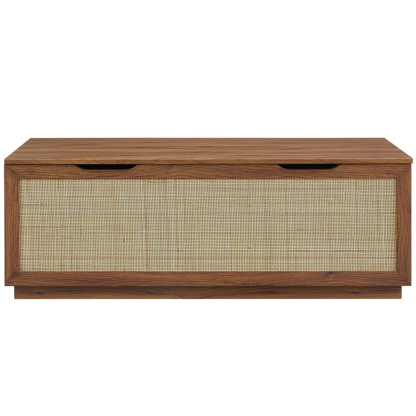 Modway Soma Rattan Storage Bench in Walnut – Faux Cane Flip-Top Low Profile Storage Ottoman for Bedroom, Entryway, or Living Room