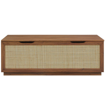 Modway Soma Rattan Storage Bench in Walnut – Faux Cane Flip-Top Low Profile Storage Ottoman for Bedroom, Entryway, or Living Room