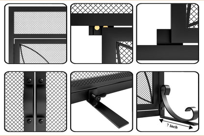 Fire Beauty Fireplace Screen with Magnetic Doors,Large Metal Fire Place Screen for Home,Spark Guard,Metal Furnace Fireguards,Baby Safe Spark Guard Protector,Black