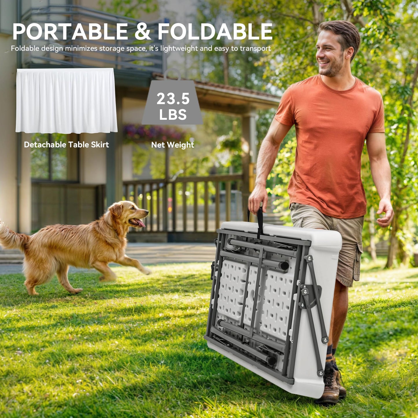 YITAHOME Two-Tier Ice Table, 4FT Folding Ice Cooler Table with Drain and Detachable Skirt, Portable Ice Table for Parties, Picnics, Camping, Weddings, BBQs