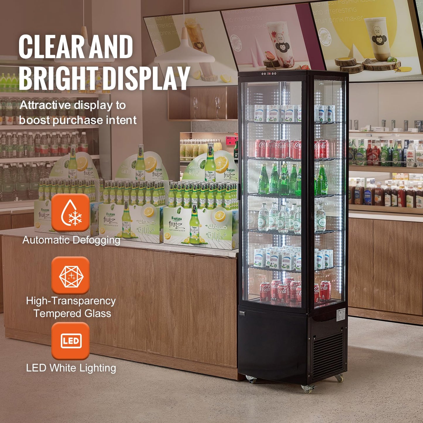 VEVOR Refrigerated Display Case, 9.8 Cu.Ft./278L Large Pastry Display Case, 5-Tier Commercial Display Refrigerator with LED Lighting, TURBO Cooling, Frost-Free Air-Cooling, for Bakery