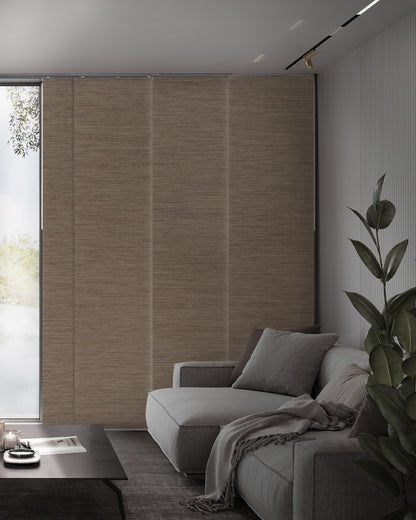 GoDear Design 99.99% Blackout Adjustable Sliding Panel Track Blinds for Sliding Glass Doors 45.8"- 86" W x 96" H, Extendable Vertical Blinds, Trimmable Natural Woven Panel, Bali Cottages
