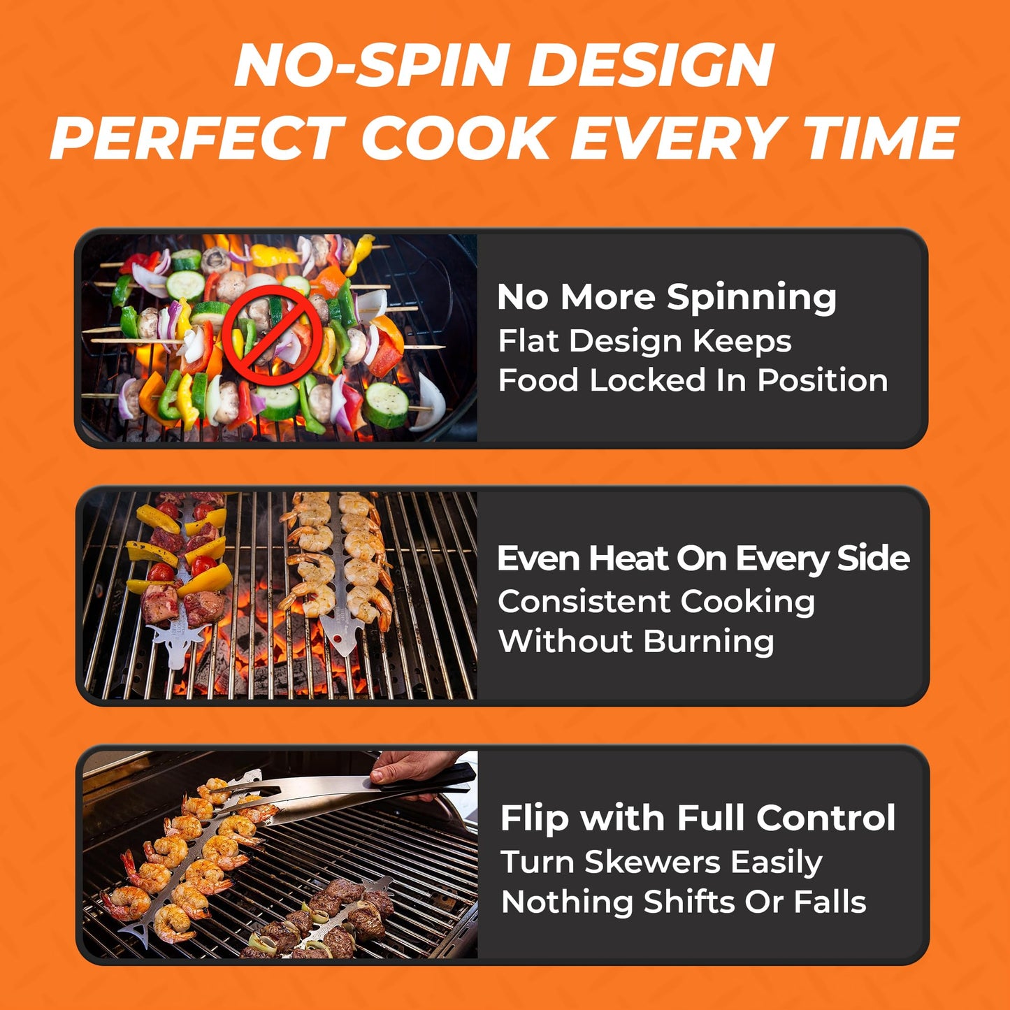 Proud Grill Slide & Serve BBQ Skewers - Mothers Day Gifts for Mom, Reusable Stainless Steel Barbecue Skewers for Grilling Shish Kabobs, Beef, Pork, Chicken, Shrimp & Vegetables - 12 Inch, Set of 4