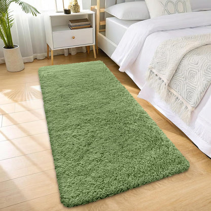 OLANLY Runner Rugs - Soft Fluffy Machine Washable 2x5 for Hallway & Bedroom | Green Indoor Carpet