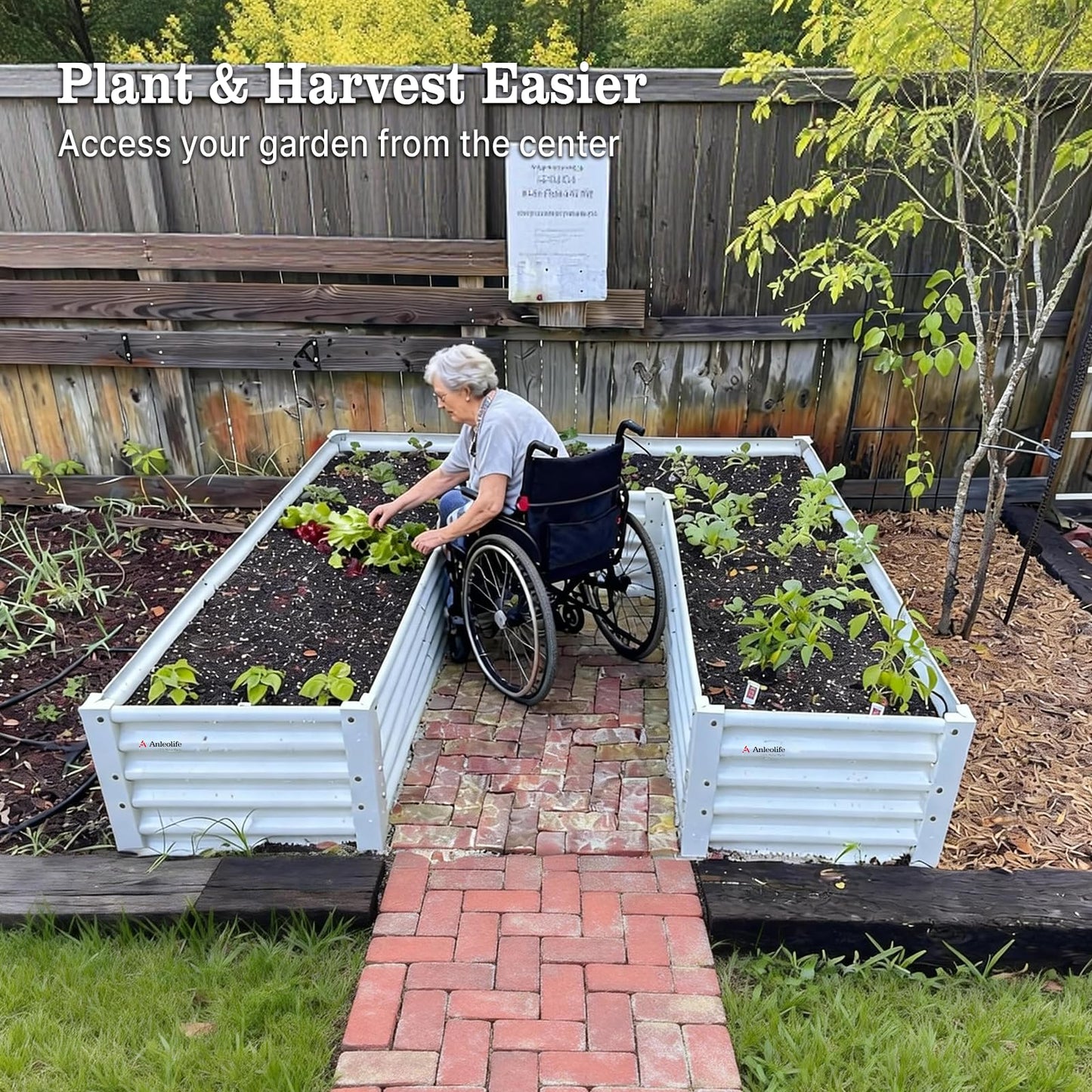 A ANLEOLIFE 6 Set U-Shaped Galvanized Raised Garden Beds Outdoor,6x6x1.5ft Large Metal Planter Box for Planting Vegetables Flowers Herb, Anti-Rust & Easy-Setup, Antique White