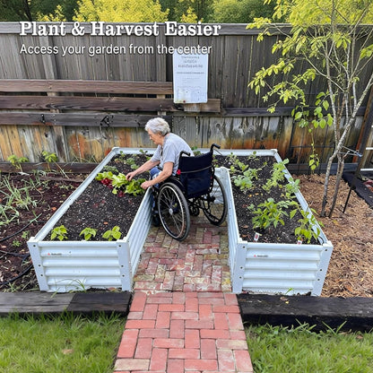 A ANLEOLIFE 6 Set U-Shaped Galvanized Raised Garden Beds Outdoor,6x6x1.5ft Large Metal Planter Box for Planting Vegetables Flowers Herb, Anti-Rust & Easy-Setup, Antique White