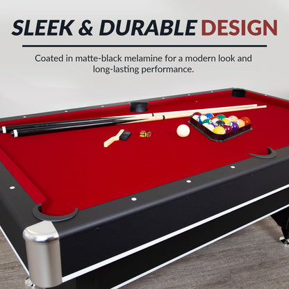 Hathaway Spartan 2-in-1 6ft Pool Table with Ping Pong Top for Game Room – with Red Felt, Engineered Wood Frame, Drop Pockets, Cues, Balls, Triangle, Chalk, Net, Paddles, Balls – Black Finish
