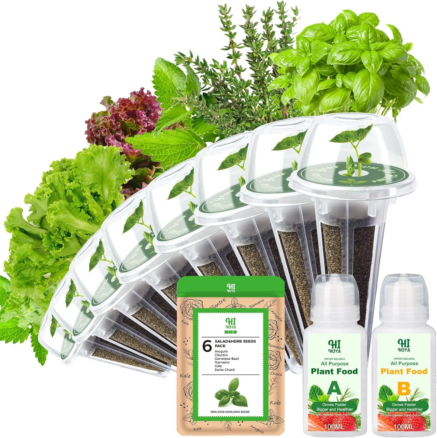 8 Gourmet Herb & Salad Seed Pod Kit, Pod (Include Seed Basil/Mint/Thyme/Romaine/Butter Head/Red&Green Leaf) Lettuce