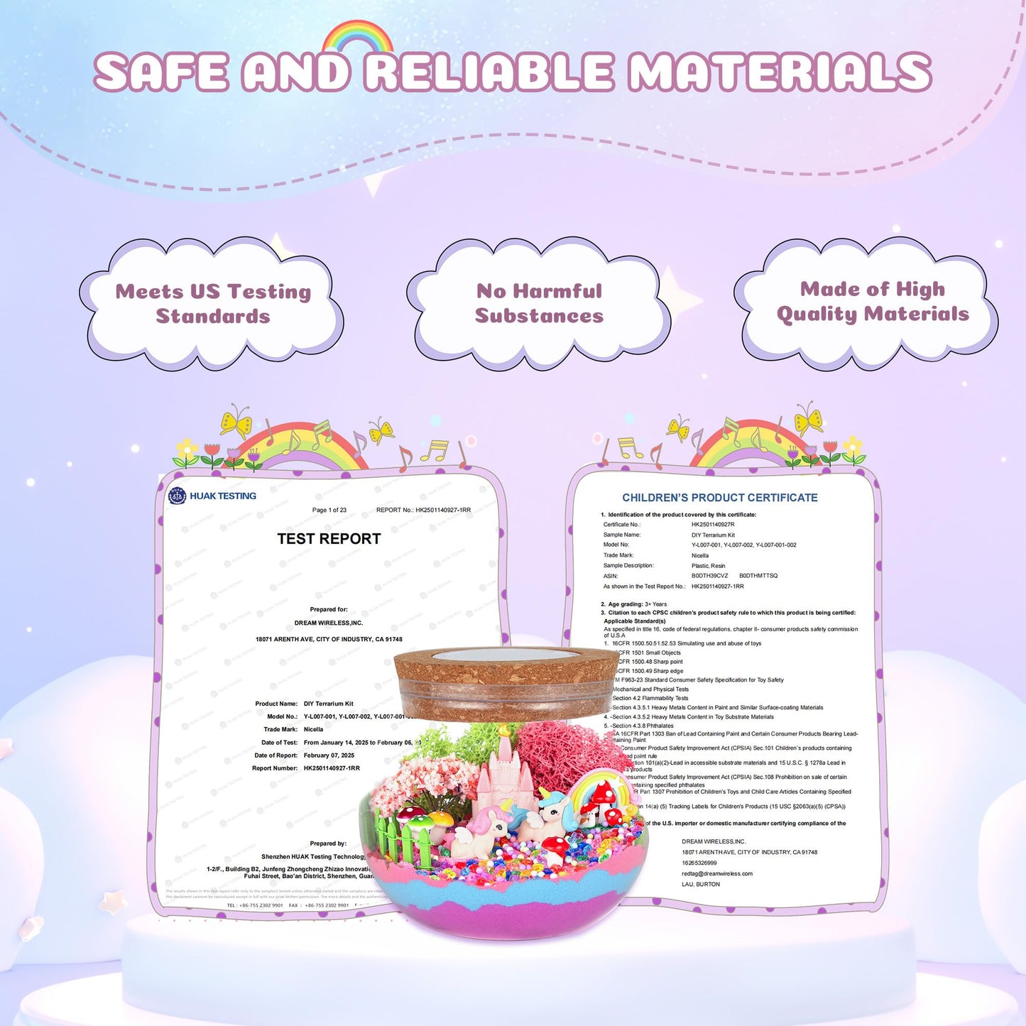 Nicella Unicorn Light-Up Terrarium Kit for Kids - LED Night Light Birthday Gift for Girls Ages 4 5 6 7 8-12 Year Old - Unicorn Toys for Girls - DIY Arts and Crafts Kit for Kids - Best Presents