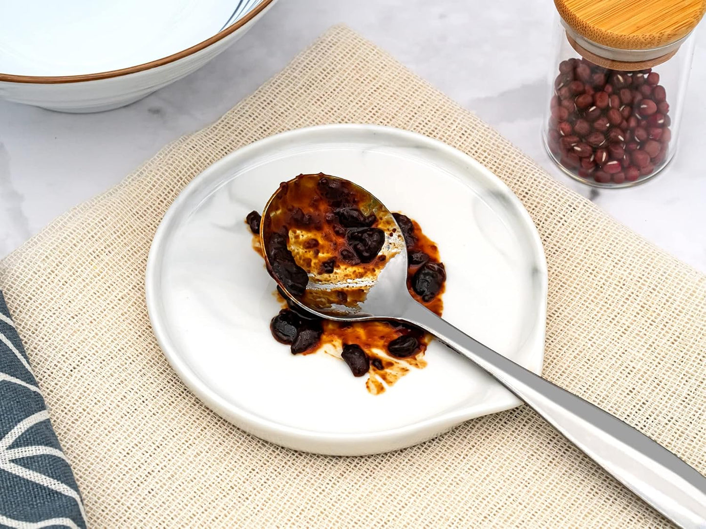Large Ceramic Spoon Rest for Kitchen - Dishwasher Safe Marble Decor Spoon Holder, 5.5 Inches