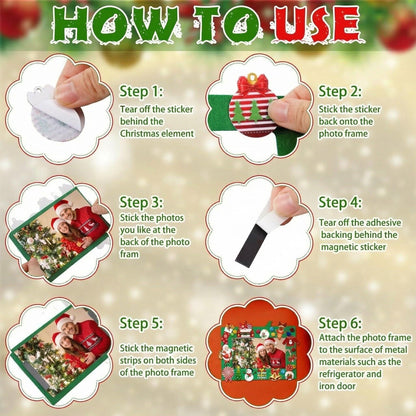 Remagr 496 Pcs Christmas DIY Picture Frames Craft Kit 32 Set Felt Photo Frames with 200 Christmas Sticker to Decorate with 100 Foam Leaves, 100 Ball, 64 Magnet for Xmas Winter Party Favor Home Decor