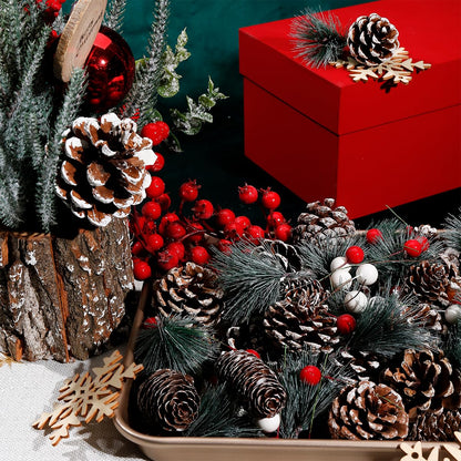 Biubumtu 108 Pcs Christmas Ornaments Pine Cones Berry Pine Branch Set Xmas Decorations for Home, Pinecones for Crafts Vase Filler Wreath Christmas Table Decor