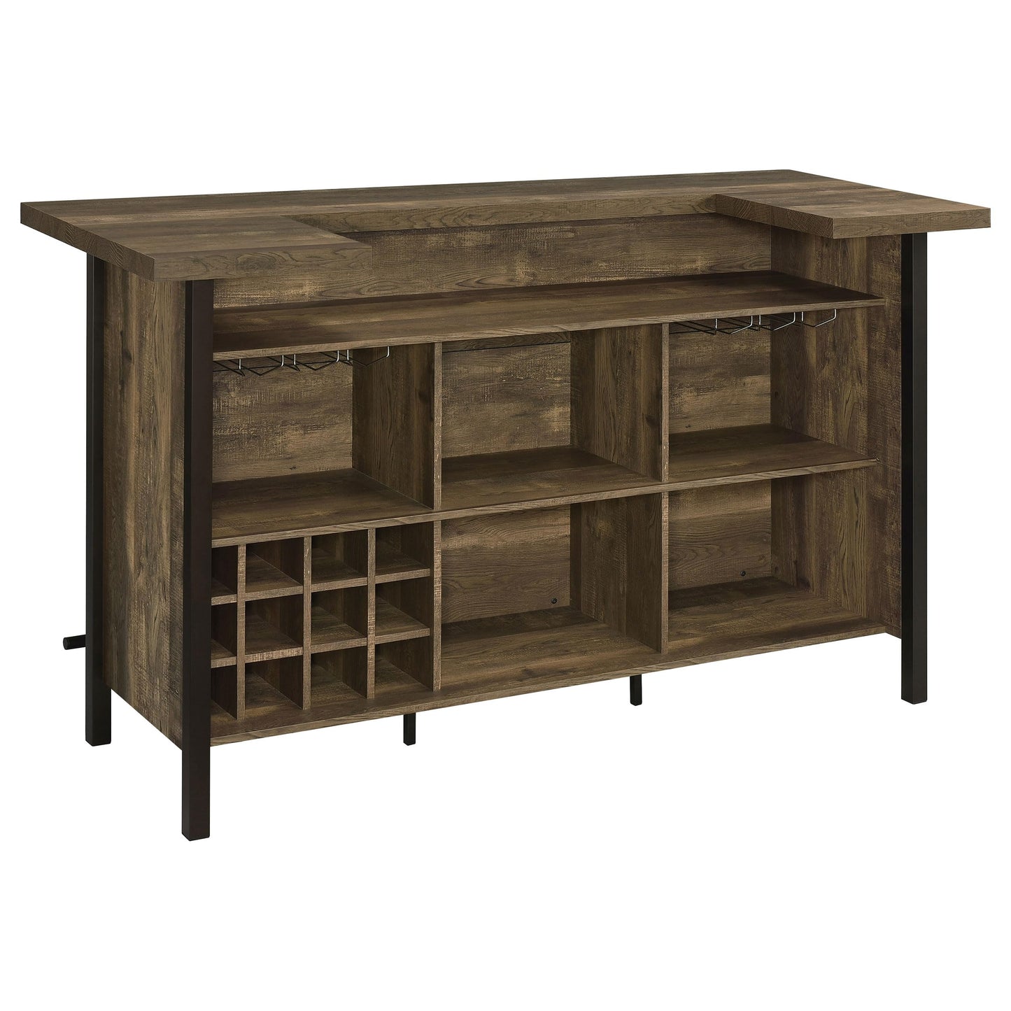 Coaster Fine Furniture Bellemore Freestanding Engineered Wood Home Bar Cabinet, Rustic Wine Cabinet with Stemware Racks, Wine Racks, and Storage Shelves, Oak
