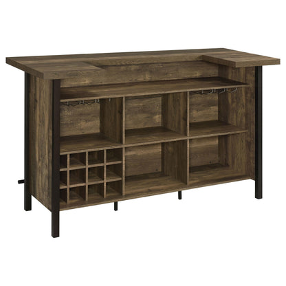 Coaster Fine Furniture Bellemore Freestanding Engineered Wood Home Bar Cabinet, Rustic Wine Cabinet with Stemware Racks, Wine Racks, and Storage Shelves, Oak