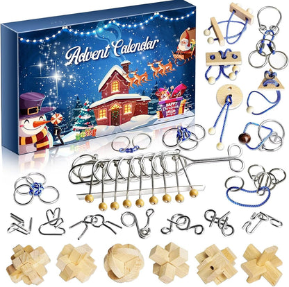 2026 24 Countdown Advent Calendar - Brain Teaser Puzzles for Teens Adults Older Kids, Pcs Metal & Wood Puzzle Christmas