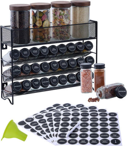 27 Countertop, Spice Rack Organizer with Spice Jars with Black Lids, Funnel, Spice Labels, Pen, Seasoning Organizer