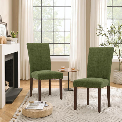 Parsons Dining Chairs Set of 6, Upholstered Nailhead Dining Room Kitchen Side Chair with Thick Cushions and Wood Legs, Green