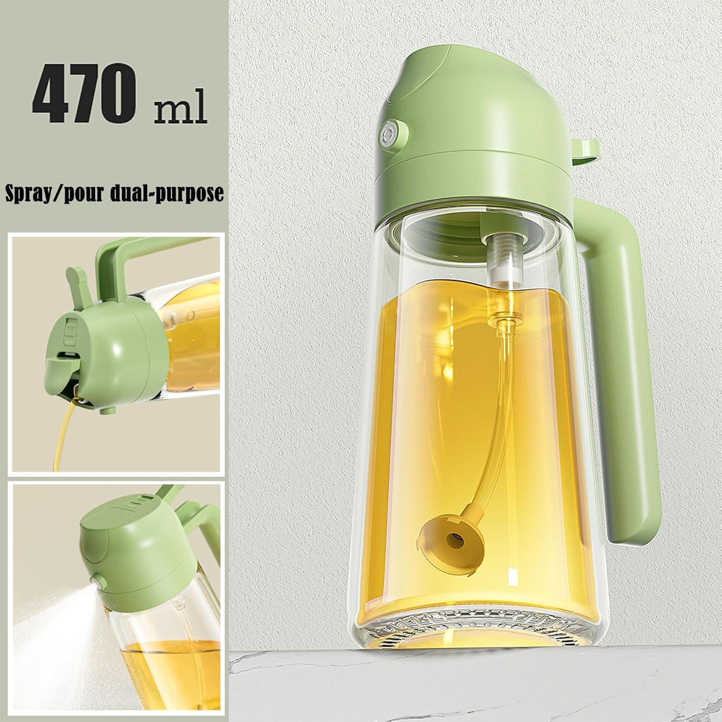 470ml Olive Oil Sprayer for Cooking, 16oz Oil Dispenser Bottle for Air Fryer, Salad, 2 in 1 Olive Oil Dispenser