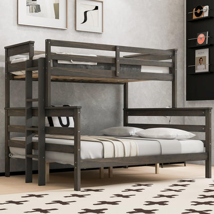 Merax Twin XL Over Queen Bunk Bed, Wood Detachable Bunk Bed with Ladder & Full Length Gardrails for Adults, No Box Spring Needed,Space Saving, Gray